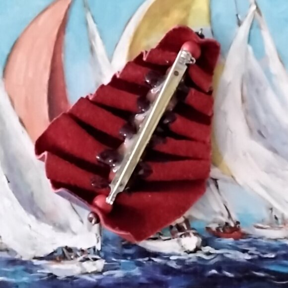 Unique Leather Sailboat Design Brooch or Lapel Pin - Picture 4 of 5